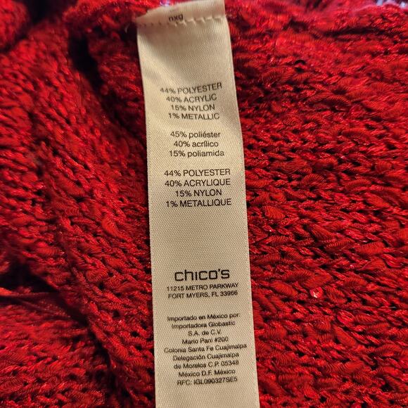 Chico's Women's Boatneck Red Sequin Shimmer 3/4 Sleeve Sweater Size Medium - Picture 5 of 7